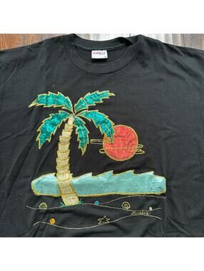 Sunbelt Palm Beach Sun Tree Ocean Swim Vintage T Shirt 90s Single Stitch Wind